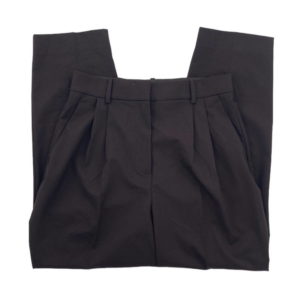 H&M Women's Dark Brown Pleated Dress Work Pants Cropped Recycled Size 8 New